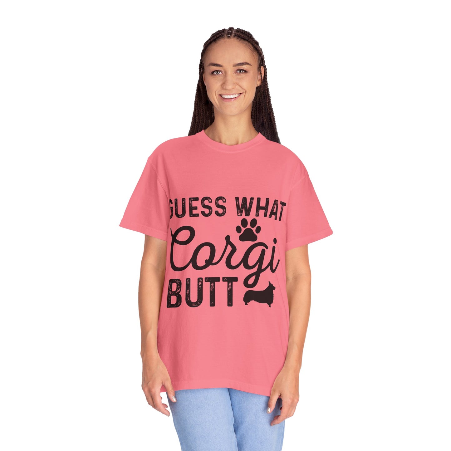 Guess What Corgi Butt T-Shirt — Funny Corgi Paw & Silhouette Tee for Dog Lovers