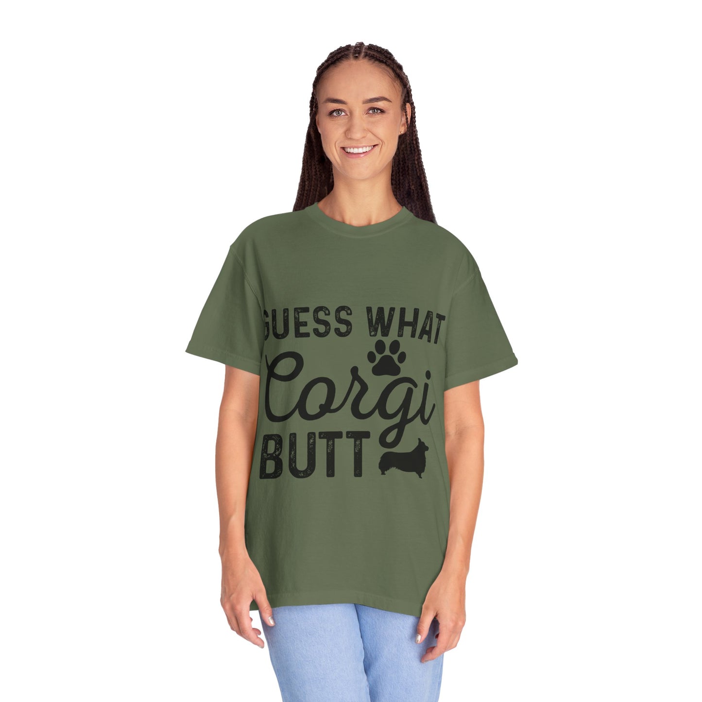 Guess What Corgi Butt T-Shirt — Funny Corgi Paw & Silhouette Tee for Dog Lovers