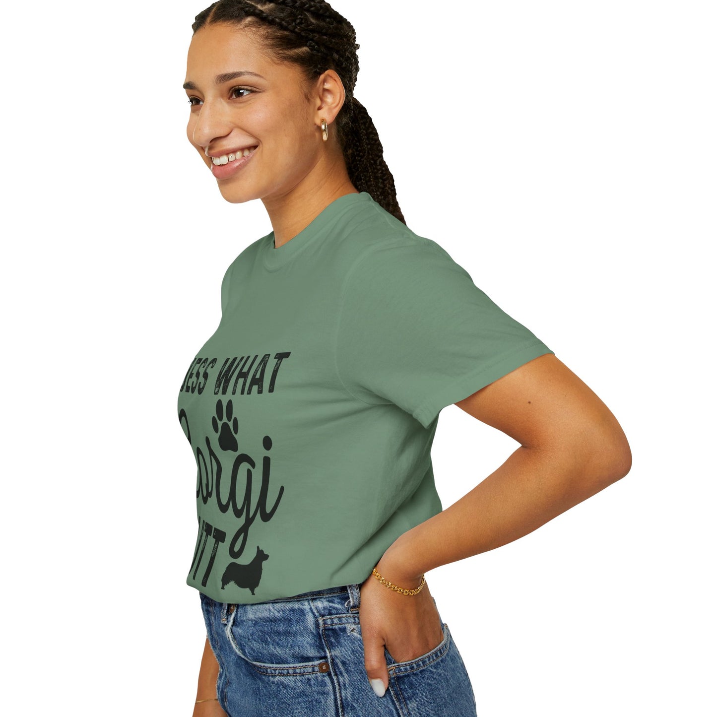 Guess What Corgi Butt T-Shirt — Funny Corgi Paw & Silhouette Tee for Dog Lovers