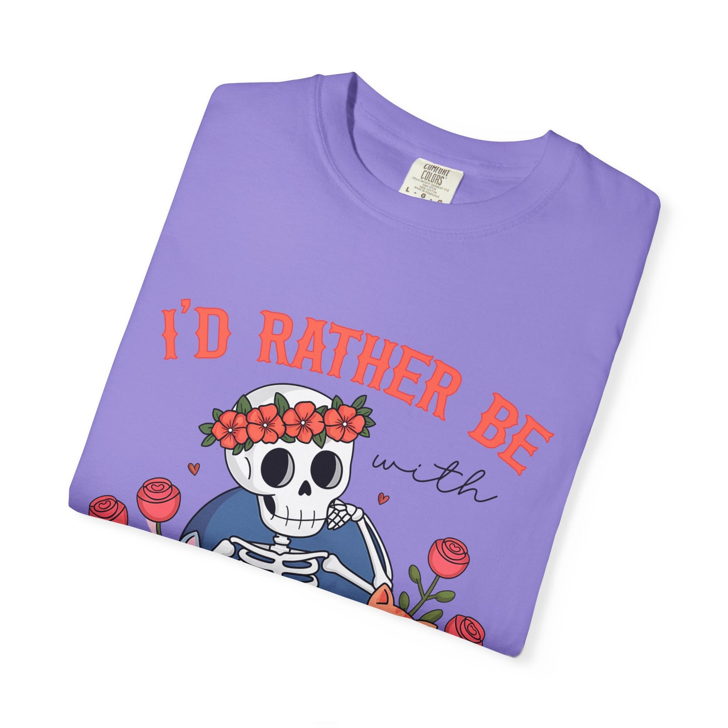 I'd Rather Be With My Cats T-Shirt — Cute Skeleton & Cats Graphic Tee for Cat Lovers