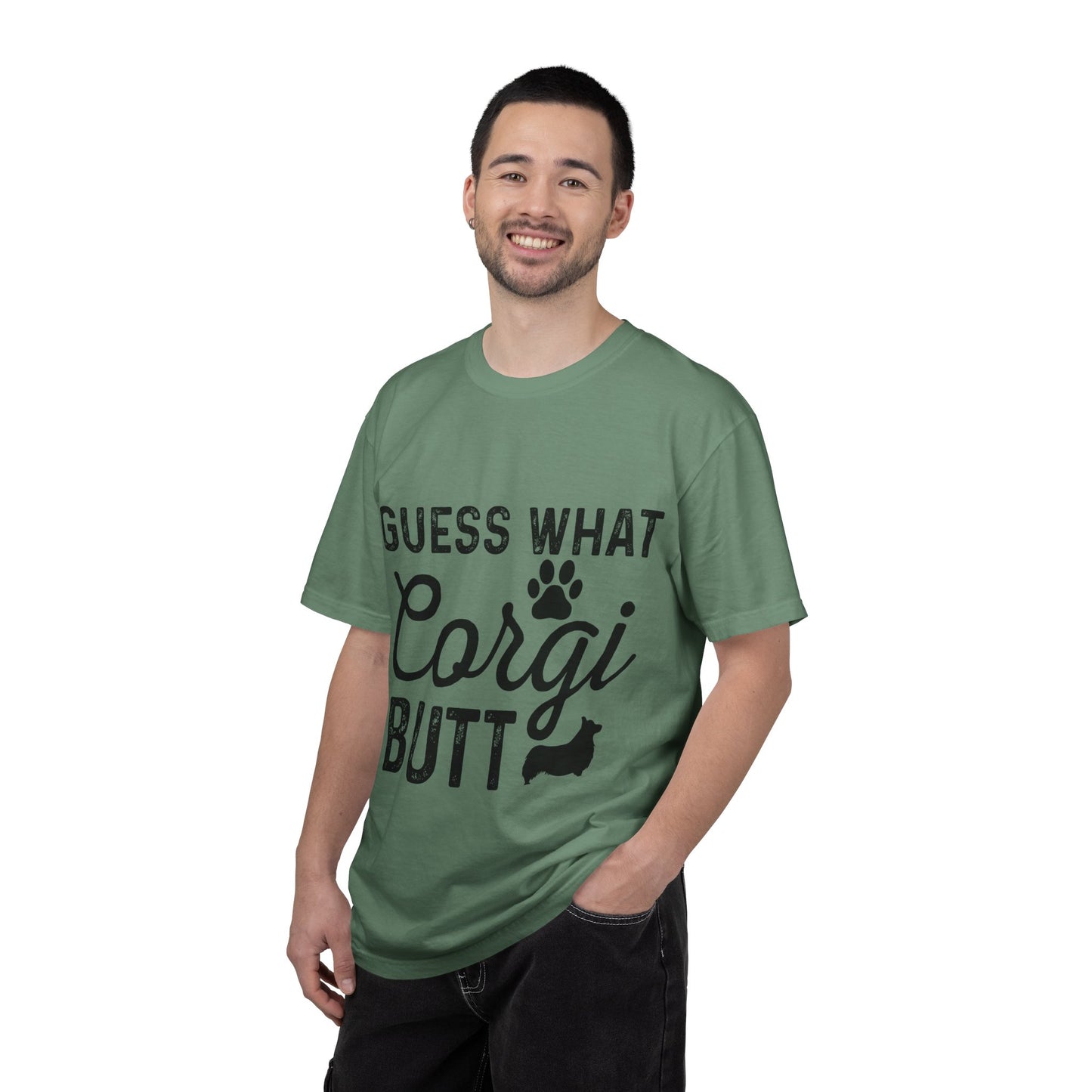 Guess What Corgi Butt T-Shirt — Funny Corgi Paw & Silhouette Tee for Dog Lovers