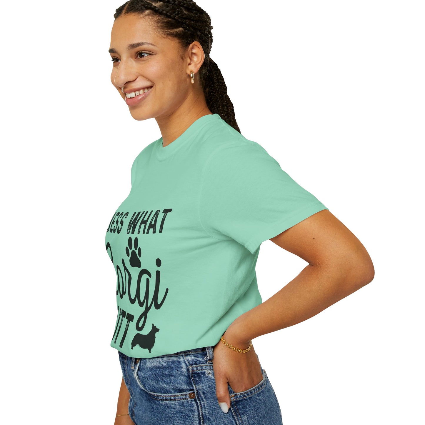 Guess What Corgi Butt T-Shirt — Funny Corgi Paw & Silhouette Tee for Dog Lovers