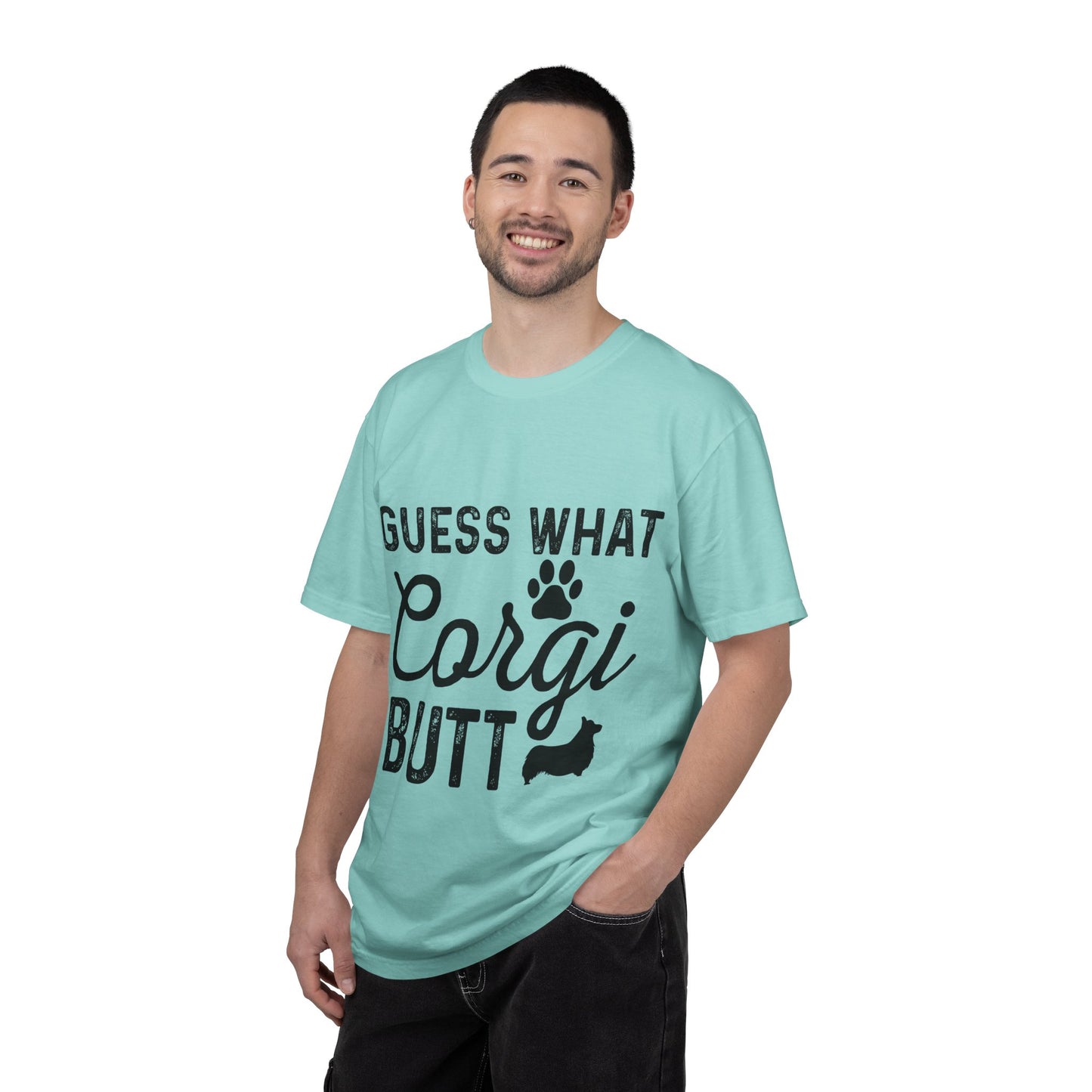 Guess What Corgi Butt T-Shirt — Funny Corgi Paw & Silhouette Tee for Dog Lovers