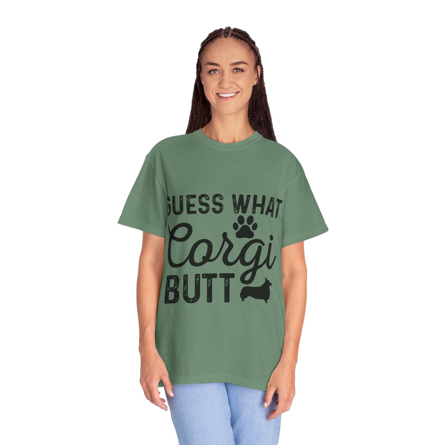 Guess What Corgi Butt T-Shirt — Funny Corgi Paw & Silhouette Tee for Dog Lovers