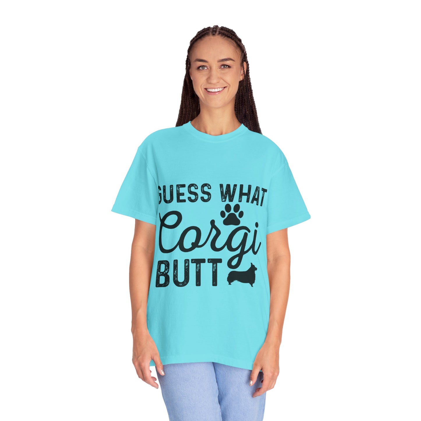 Guess What Corgi Butt T-Shirt — Funny Corgi Paw & Silhouette Tee for Dog Lovers