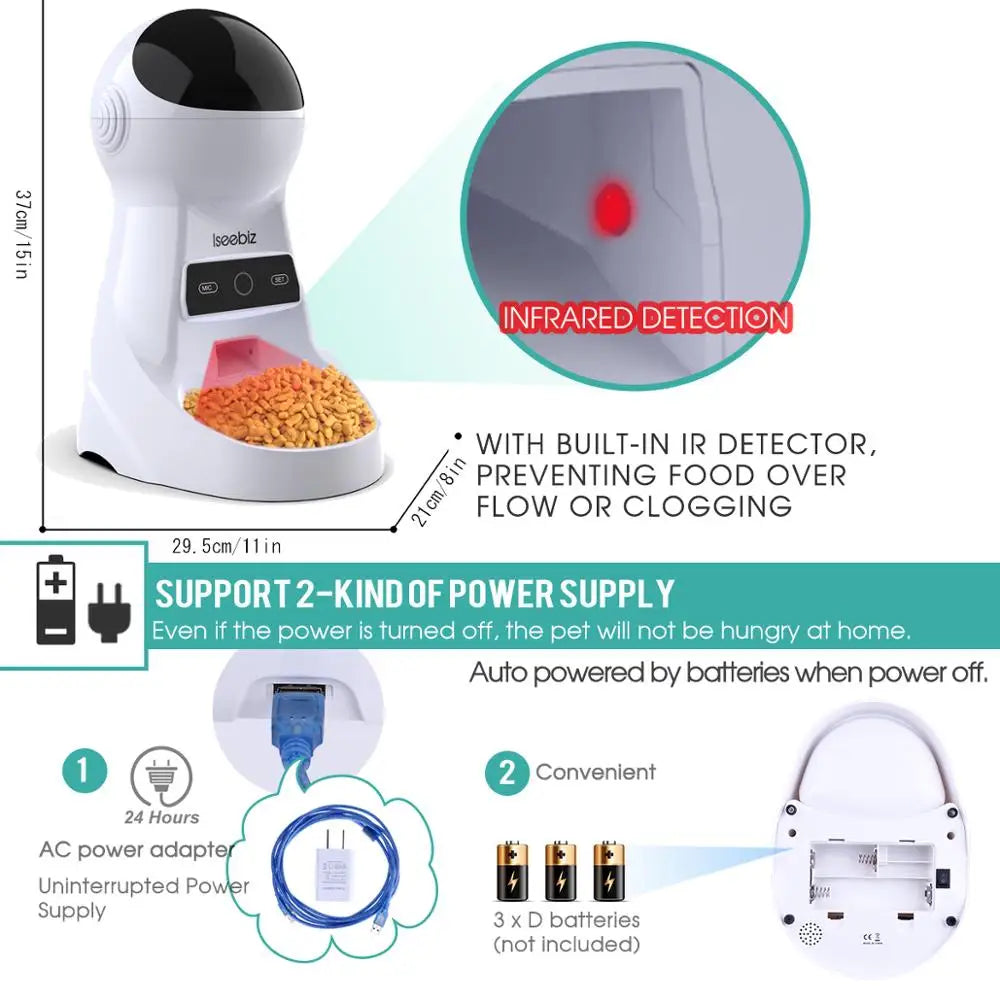 3L Automatic Pet Feeder With Voice Record Pets Food Bowl For Medium Small Dog Cat LCD Screen Dispensers 4 Times One Day