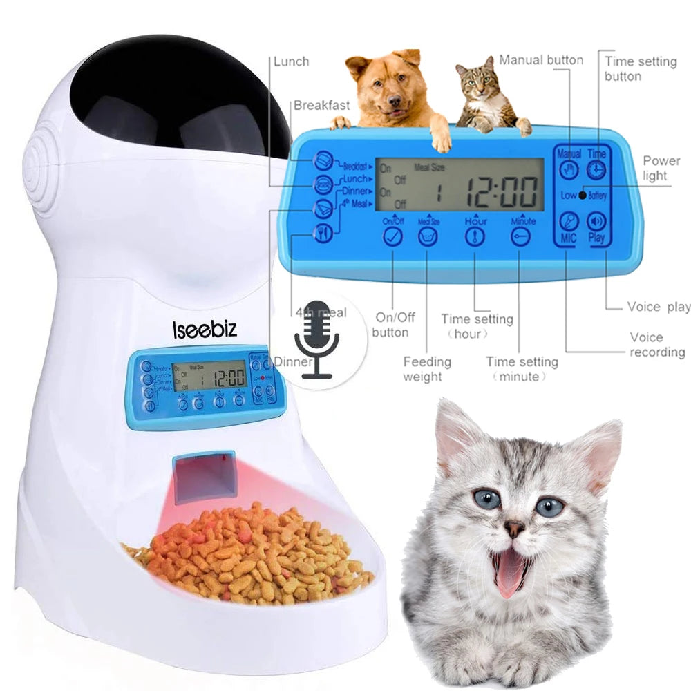 3L Automatic Pet Feeder With Voice Record Pets Food Bowl For Medium Small Dog Cat LCD Screen Dispensers 4 Times One Day