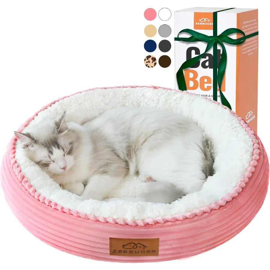 20in Washable Round Donut Cat Bed for Indoor Cats and Small Dogs Puppy Kitten AntiSlip Bottom Calming Comfort Pet Bed Ideal for