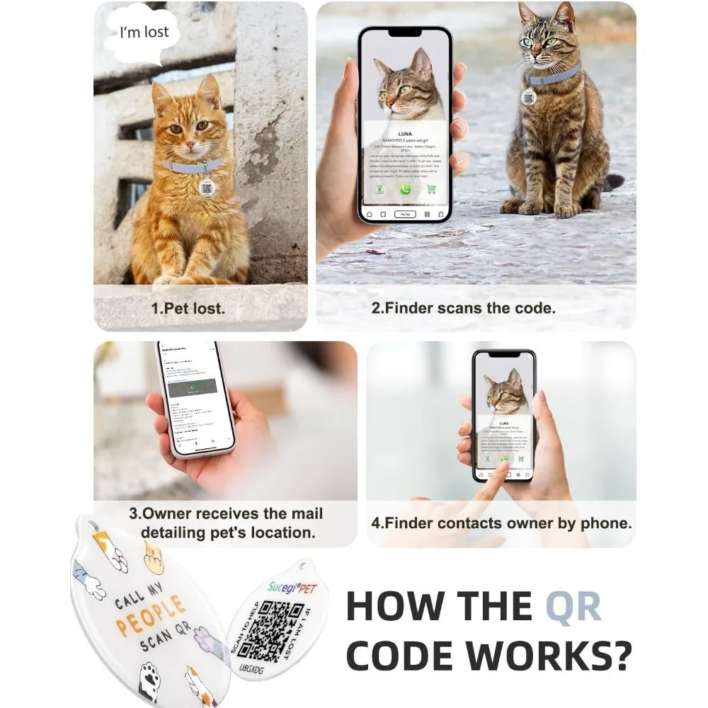 Cat Collar with Bell, Stretch Elastic Quick Release, Modifiable Pet Online Profile Page, Multiple Emergency Contact