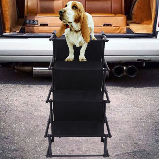 4 Steps Pet Ramp Auto Travel Ladder with Nonslip Surface Pet Ladder Folding Pet Stairs Ramp Portable Dog Stairs for Car