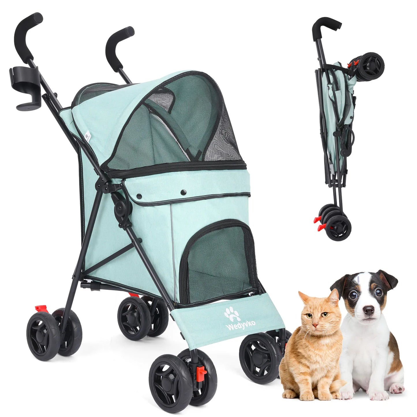 Wedyvko Pet Dog Stroller 4 Wheels Puppy Stroller Rotate with Brakes Storage for Dogs Cats Travel Pet Suplies Outdoor 애완견 유모차