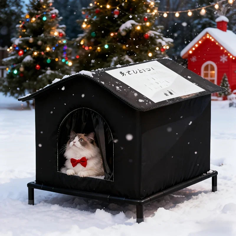 Outdoor Cat House with Shelf and Cushion Foil Insulation Throughout Stray Cat Warmer Cave Bed Cat Shelter for Kittens Winter
