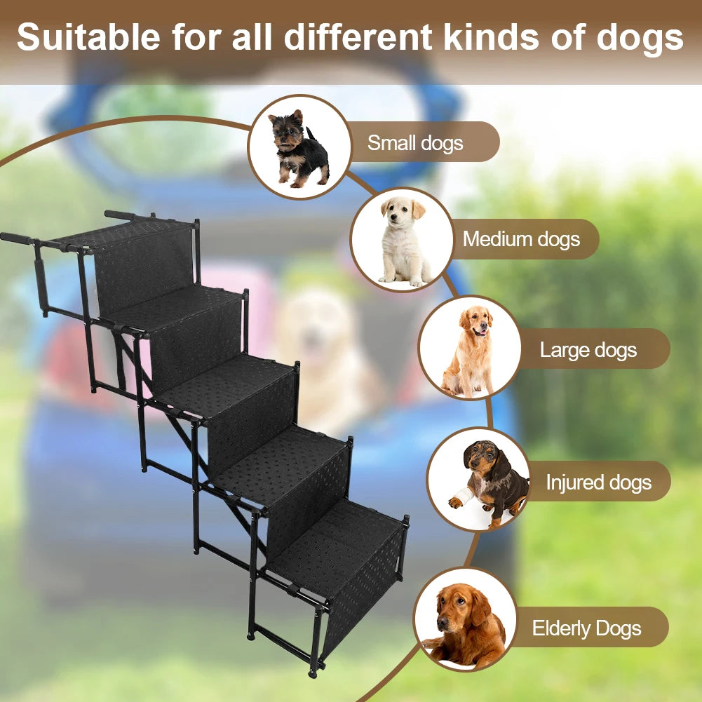 5 Steps Dog Ramp Ladder with Nonslip Surface Foldable Large Dog Step Lightweight Portable Pet Ladder Ramp for Cars and SUV Truck