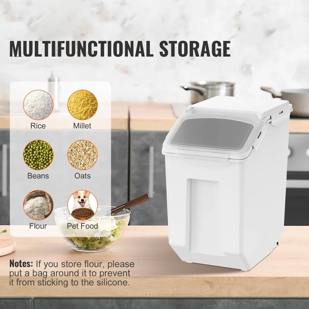 Food Storage Container Set 15L Airtight Dog Pet Food Bins with Measuring Cups Wheels Clear Lid PP Durable Moisture Proof 2 Pack