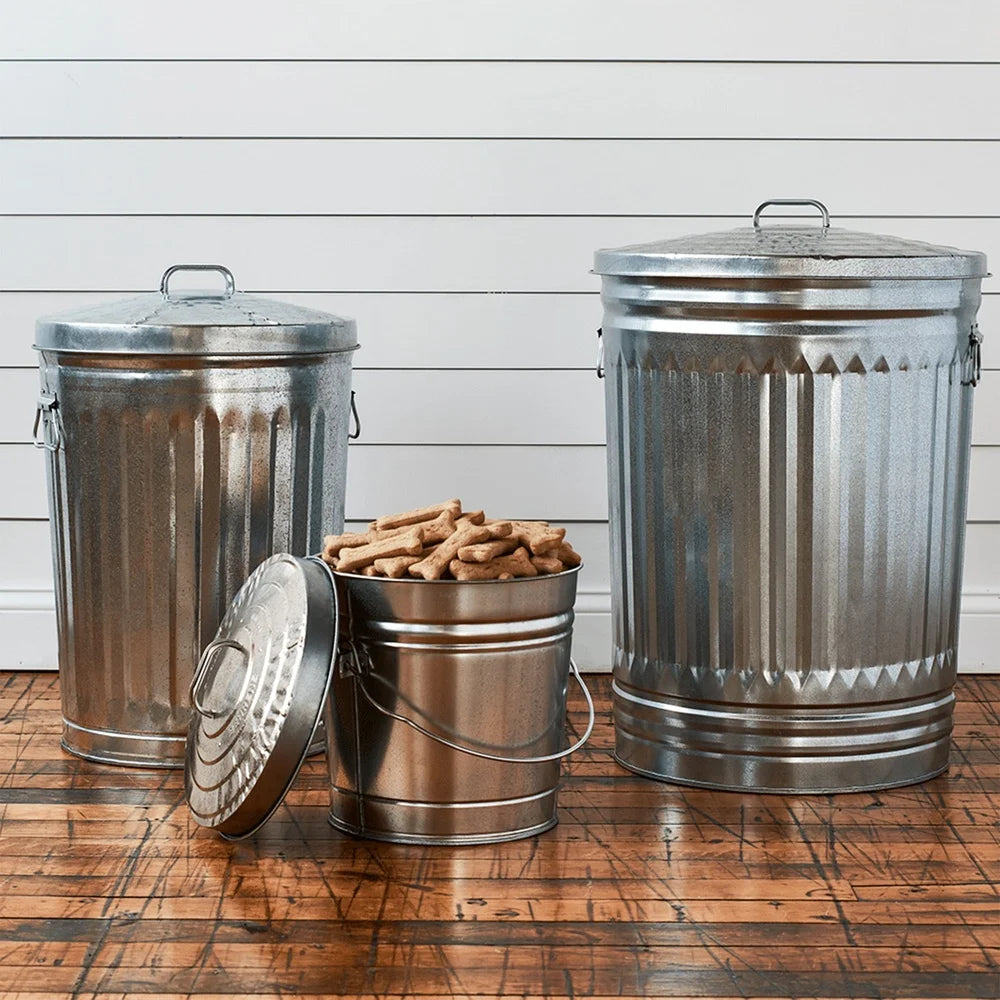 Galvanized Steel Locking Lid Storage Can 6-Gallon Heavy Duty Metal Container Pet Food Livestock Bird Seed Charcoal Garden Use