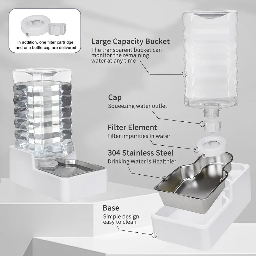Automatic Pet Water Dispenser with 9L GravityFed Stainless Steel Bowl for Dogs and Cats BPAFree Large Capacity White Feeder Ide