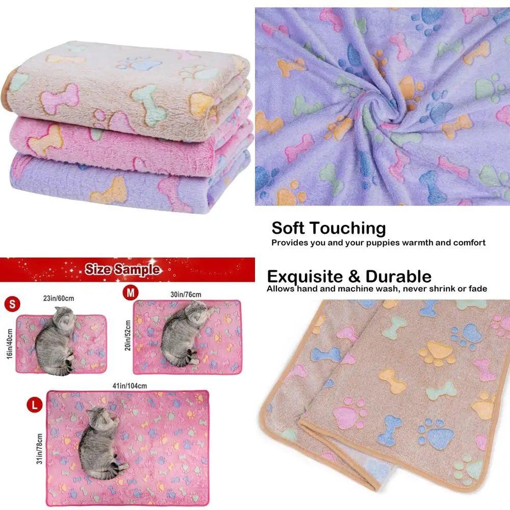1 Pack 3 Dog Blankets, Soft Fluffy Fleece Pet Blanket Warm Sleep Mat Paw Print Design Puppy Kitten Throw Blanket Doggy Mat Blan