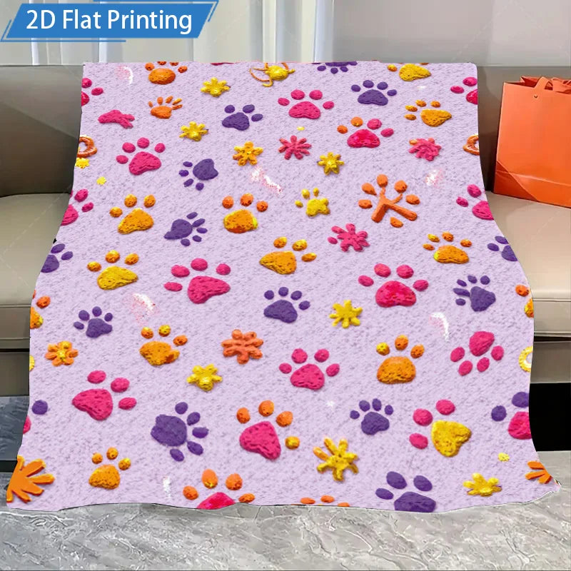 1pc Flannel Blanket Cute Paw Print Fleece Blanket Soft Cozy Pet Theme Throw for Kids and Dog Lovers Home Decor
