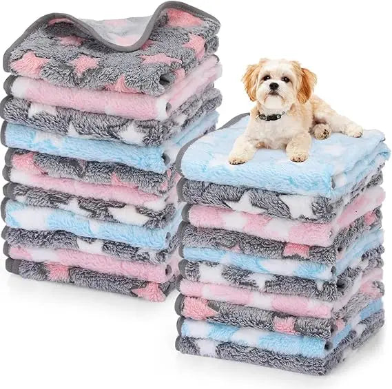 40 Pcs Puppy Blankets for Small Dog Pet Bulk Fleece Soft Fluffy Washable Dog Star Print Pattern Fleece Blankets for Pets Throw
