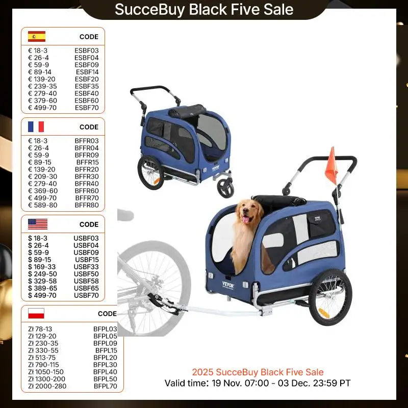 SucceBuy 100 lbs Dog Bike Trailer 2-in-1 Pet Stroller Cart Bicycle Carrier with Wheels Coupler Reflectors Flag for Dogs Travel