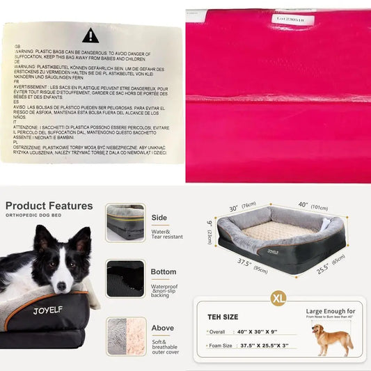Orthopedic Memory Foam Dog Bed with Removable Cover and Squeaker Toy Included