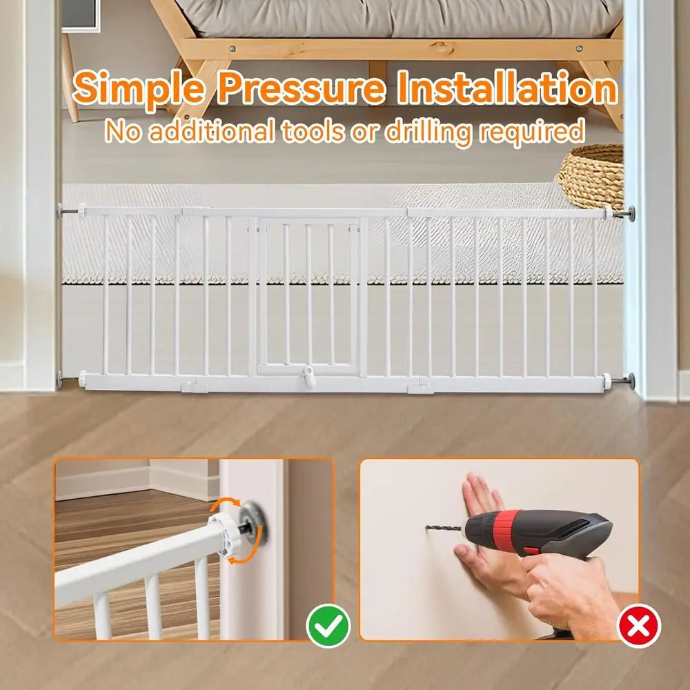 10" Height Short Dog Gate Adjustable18-48" Extra Wide Dog Gate with Small Cat Door,Pet Gate with 4 Extension Kits Pressure Mount