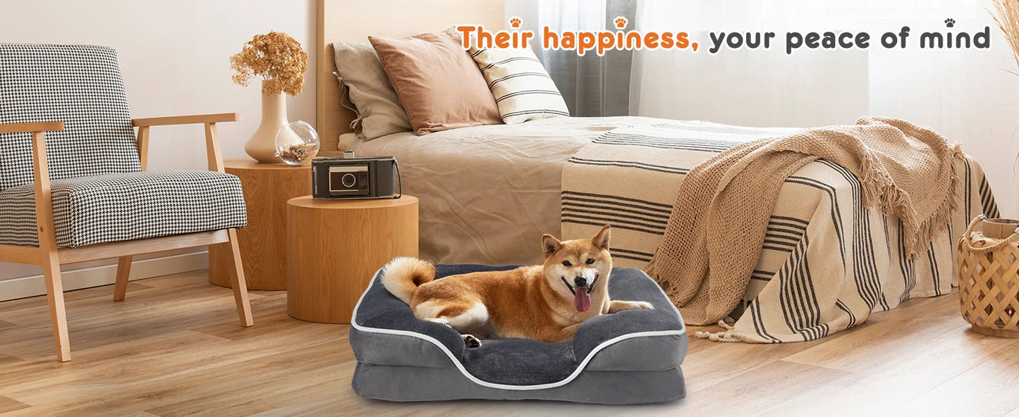Orthopedic Dog Bed Memory Foam Pet Bed for Small Dogs & Cats with Washable Removable Cover Non-Slip Base Waterproof Liner