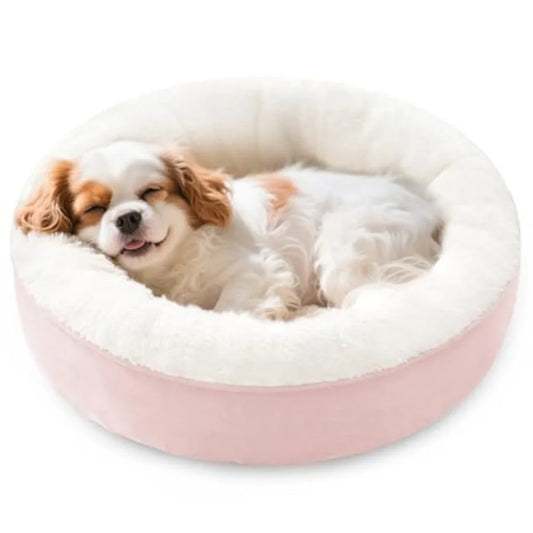 Round Donut Cat and Dog Cushion Bed 25in for Small or Medium Dogs AntiSlip and WaterResistant Bottom Soft Durable Fabric Pet Be