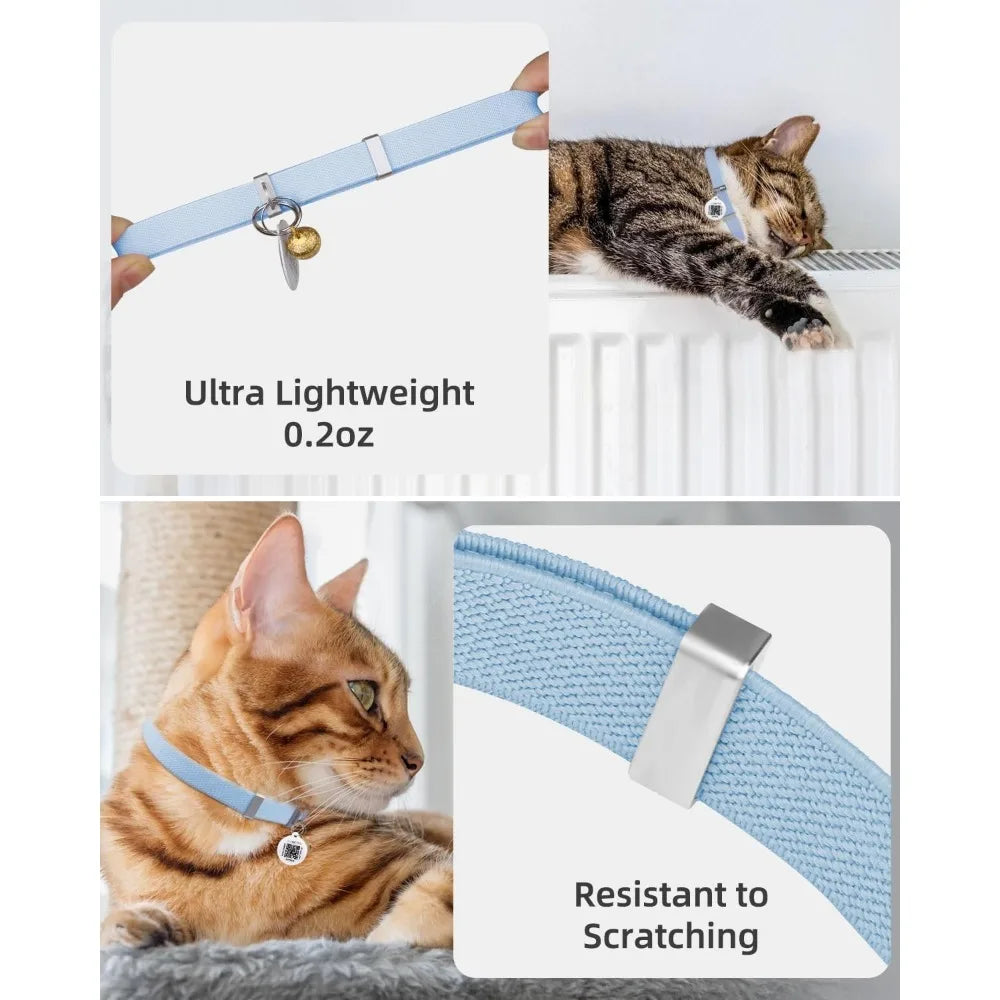 Cat Collar with Bell, Stretch Elastic Quick Release, Modifiable Pet Online Profile Page, Multiple Emergency Contact