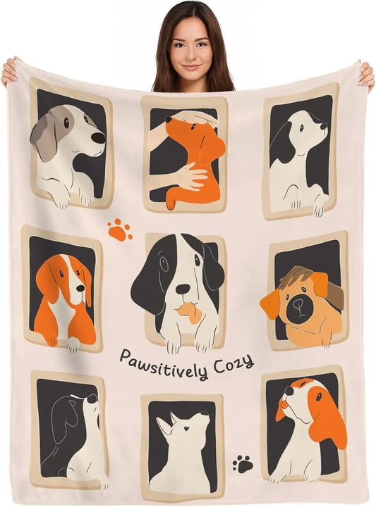 Dog Throw Blanket, Puppy Design, 50x60 Inch, Soft Fleece, Beige, Great Gift for Dog Lovers