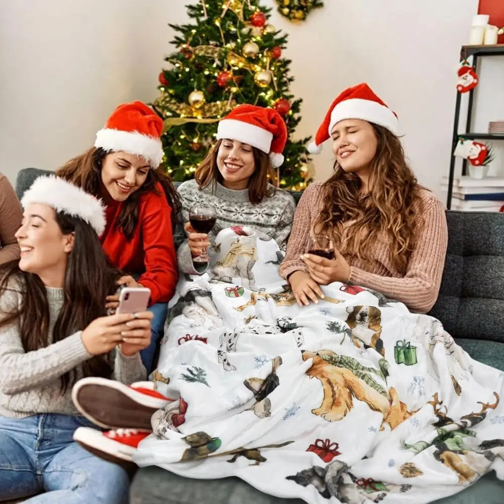 Cozy 60x50 Flannel Throw for Winter, Festive Dog Lover Blanket, Soft Fleece Couch Cover for Women, Home Living Room & Bedroom De