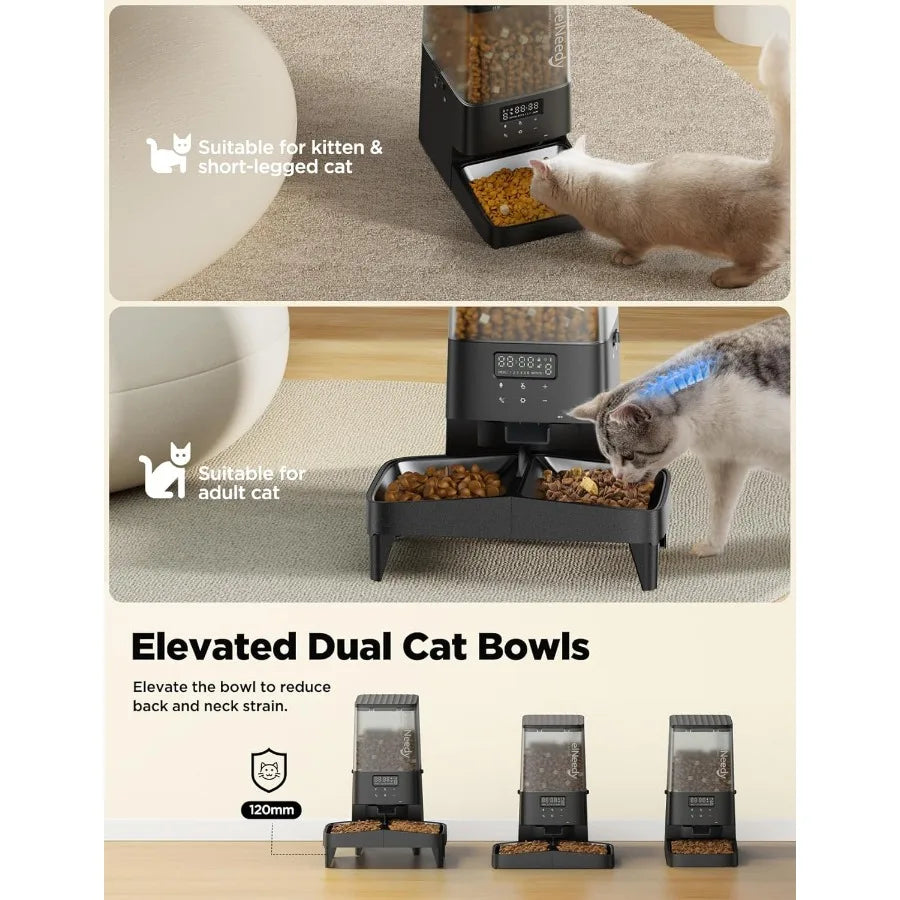 Automatic Cat Feeder 5L with Timed Dispensing and Elevated Bowls for Cats and Dogs Programmable Food Dispenser with 10Second Vo