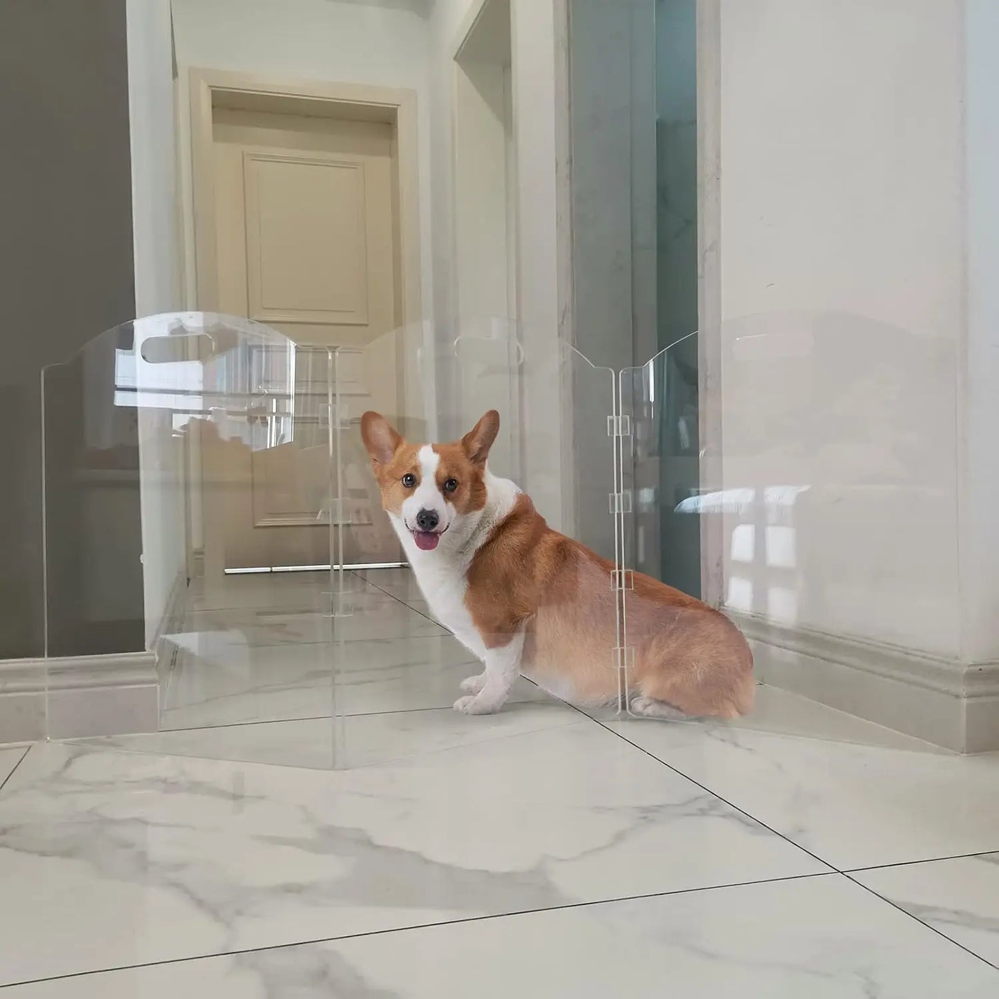 Clear Acrylic Freestanding Dog Gates for The House – Folding 3-Panel Pet Gates for Doorways, Indoor Stairs