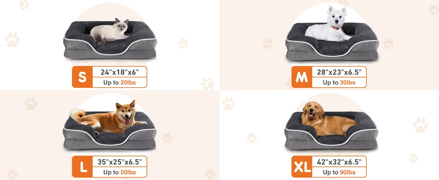 Orthopedic Dog Bed Memory Foam Pet Bed for Small Dogs & Cats with Washable Removable Cover Non-Slip Base Waterproof Liner