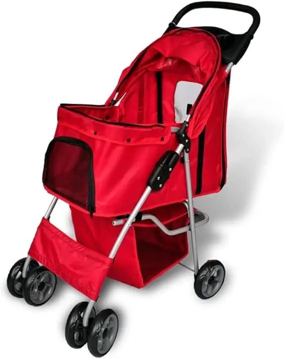 Red Pet Stroller for Dogs and Cats with Mesh Ventilation Foldable Design Lightweight Portable Carrier Dog Cat Travel Bag