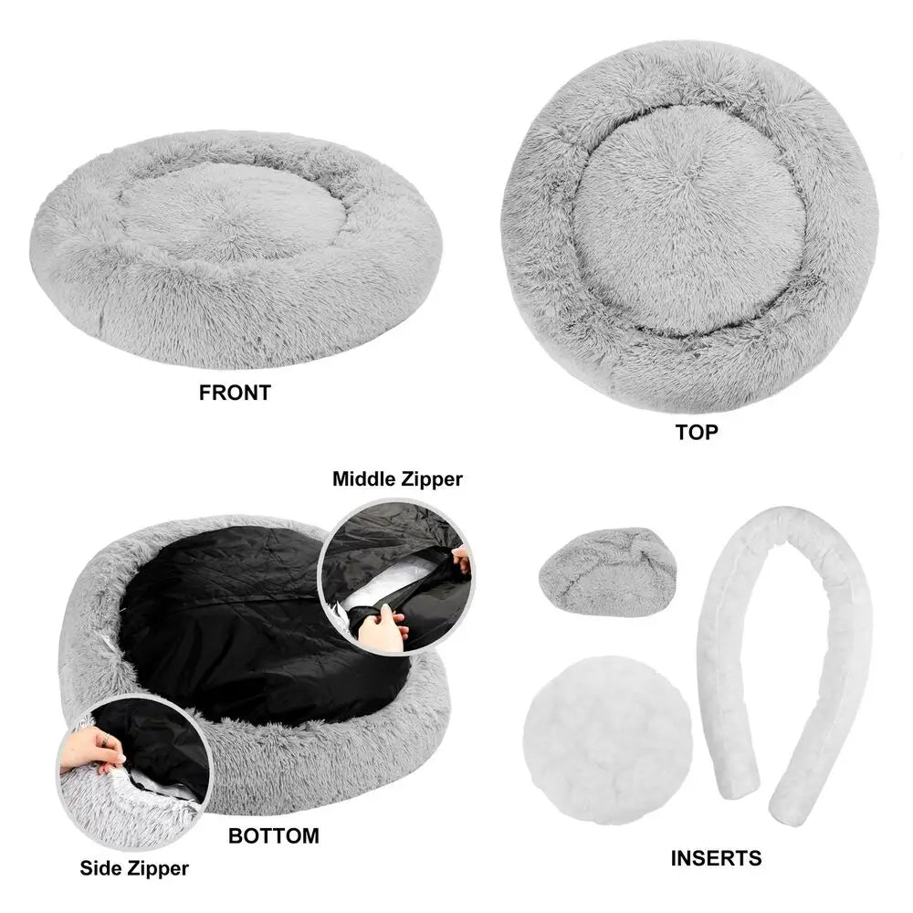 Donut Plush Dog Cat Bed Faux Fur Self-Warming for Pet Puppy Kitty Sleep