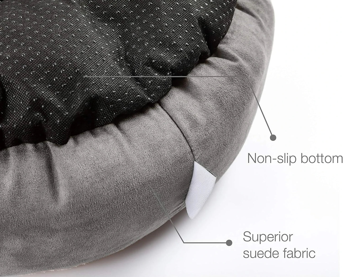 Round Dog Bed – 20 Inch Donut Shape Raised Rim – Polyester Fiberfill – Non-Slip Base – Machine Washable – For Small Dogs & Cats