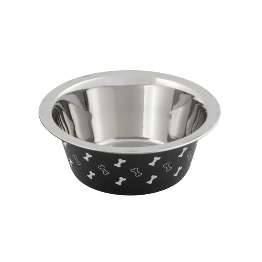 Medium Stainless Steel Dog Bowl, Black with Bones, 25.75 Fluid Ounces
