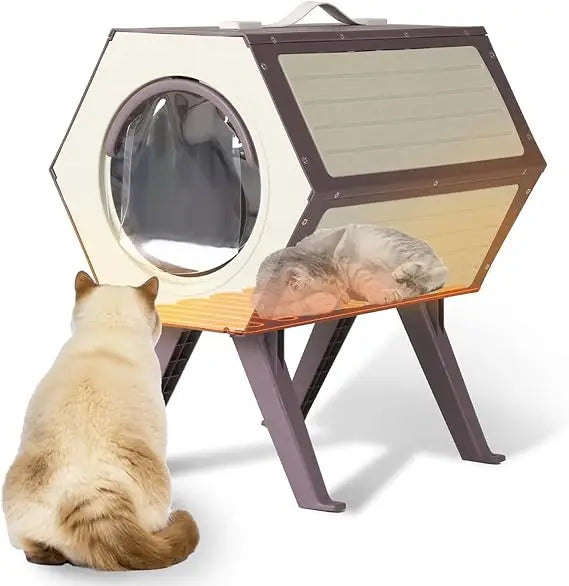 Heated Outdoor Cat Shelter with Temperature Control and Time Adjustment, Weatherproof Feral Cat House for Indoor and Outdoor Use