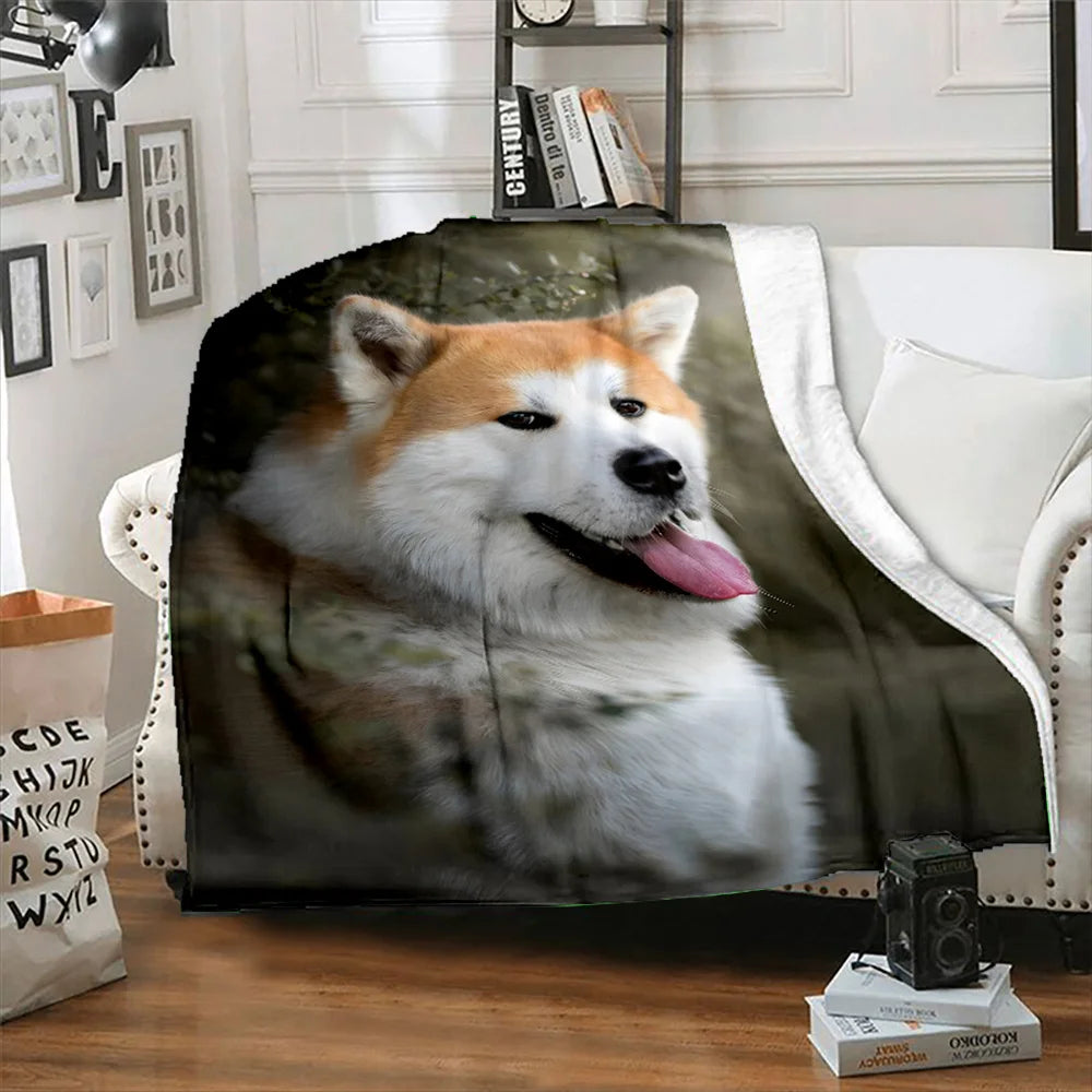 Cozy Akita Dog Print Flannel Throw Blanket - Soft, Reversible, All-Season Comfort for Couch, Bed, Office, and Travel