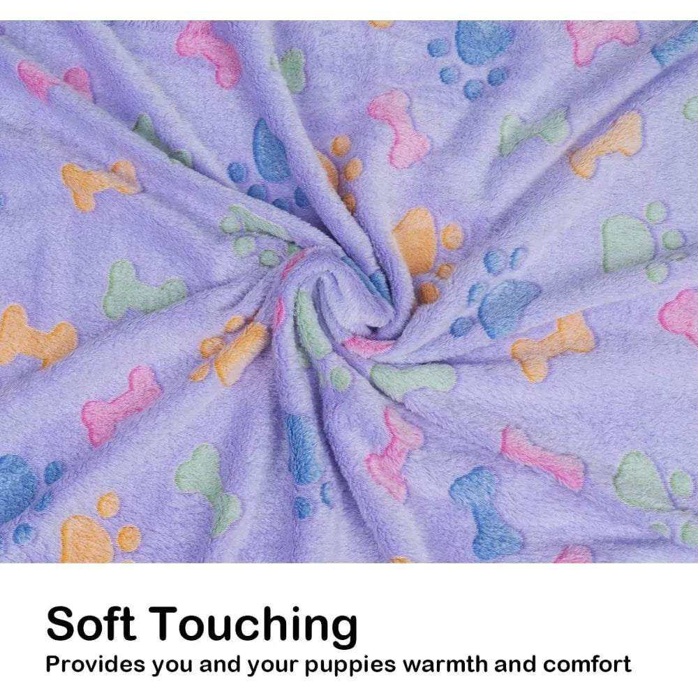1 Pack 3 Dog Blankets, Soft Fluffy Fleece Pet Blanket Warm Sleep Mat Paw Print Design Puppy Kitten Throw Blanket Doggy Mat Blan