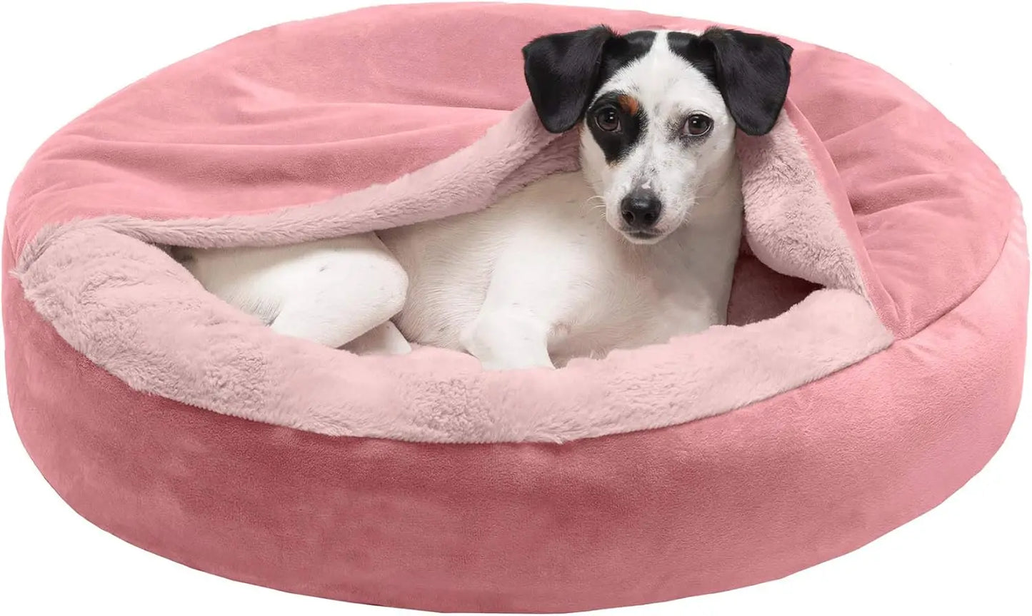 27' Round Calming Donut Dog Bed, Washable, Medium, Rose Pink
