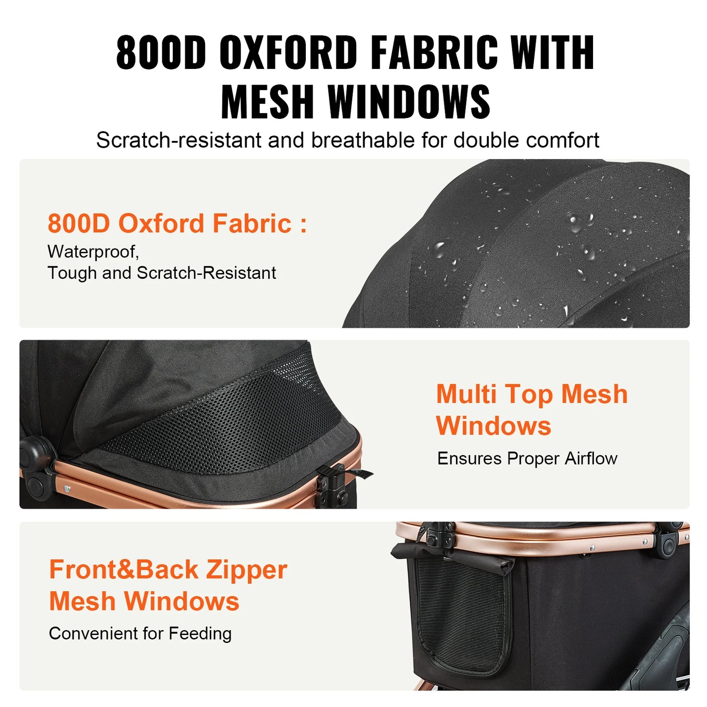 SucceBuy 66 lbs Pet Stroller Foldable Dog Puppy Stroller with Brakes Storage Basket Detachable Carrier for Small to Medium Dogs