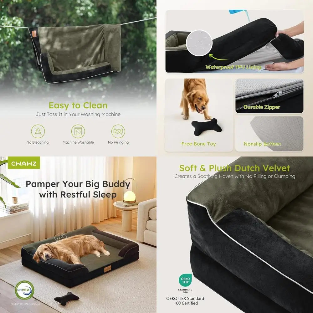 Jumbo Orthopedic Cooling Gel Dog Bed, Waterproof Removable Cover, 53 Sofa Bed with Bone Toy, Black