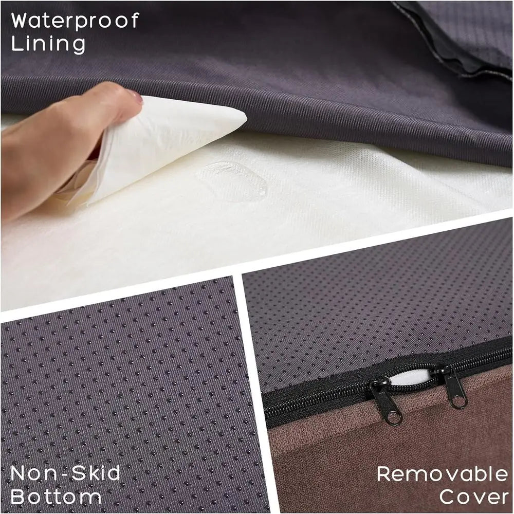 Large Dog Orthopedic Memory Foam Bed - 7 Thick, Removable Cover, Waterproof Liner, 50L x 34W x 10H, Khaki Plush