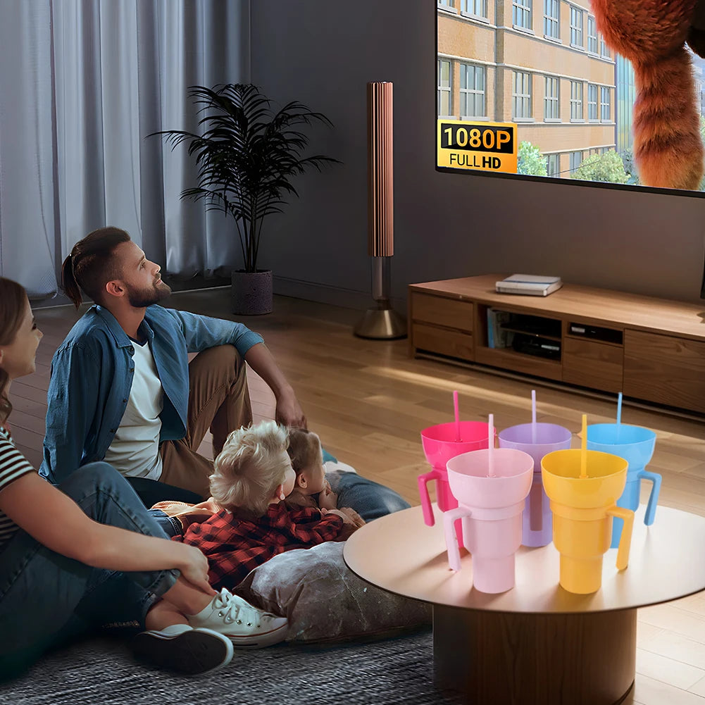 1000ml Cup and Bowl Combo Multifunction Stadium Tumbler Snack and Drink Cup 2 In 1 with Straw & Handle for Cinema Home Travel