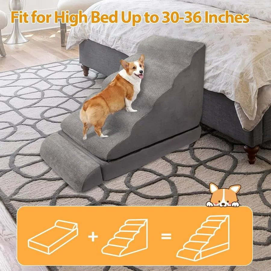 Dog Stairs Steps for High Beds up to 3036 inches 6 Step Foam Pet Steps for Small Dogs Old Pets 30 H NonSlip Dog Ramp for Bed Gr