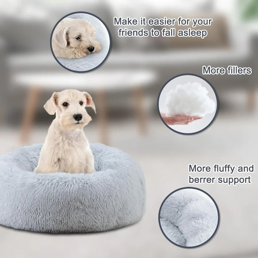 Calming Dog Cat Bed Donut Washable Warming Soft Round 23 inches Dog Beds for Small Dogs AntiAnxiety Fluffy Plush Cushion Bed Fi