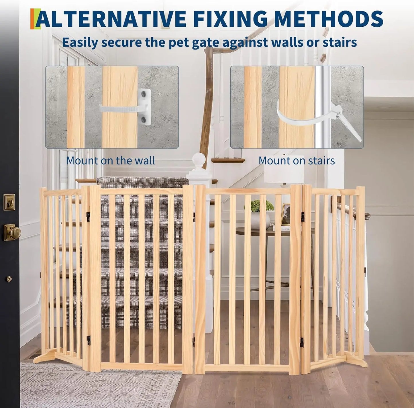 Freestanding Dog Gate, Foldable Pet Gate with Support Feet, Indoor Dog Fence for The House,Doorways, Stairs，Expandable Pet Fence