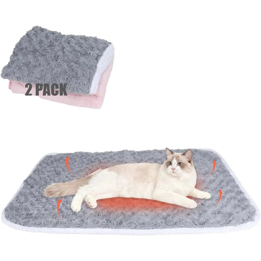 2-Pack (Pink + Gray) Self-Warming Cat Mat Self-Heating Dog Mat Warm Pet Pad Reflective Heating Pet Bed Waterproof and Washable S